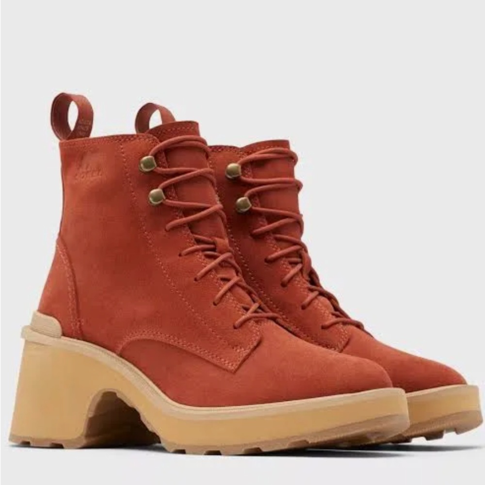 NIB Sorel Hi Line Heel Waterproof Lace Up Boots Size 8 Warp Red